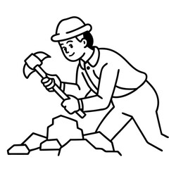 Geologist at Work Rock Examination with Hammer