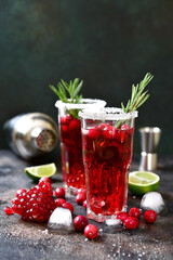 Cranberry cocktail with pomegranate and rosemary.