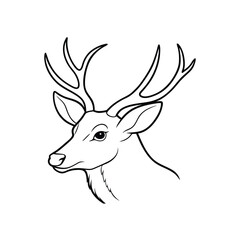 Single line art vector of a deer head in side view with a white background, minimalist and elegant.