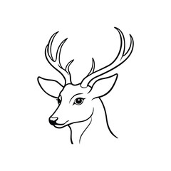 Single line art vector of a deer head in side view with a white background, minimalist and elegant.