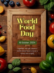 World Food Day Concept. World food day concept with vegetables. Food Day conceptual background. Poster or template design with human given vegetables to another person for World Food Day concept.