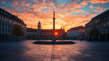 Naklejka premium Sunrise over a City Square