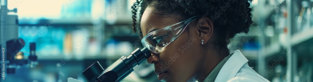 Poster in a wellequipped laboratory, a scientist is deeply engrossed in their research, using precise techn