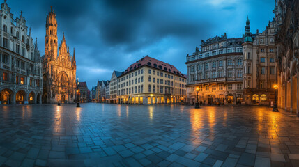 Fototapeta premium Munich's Marienplatz in the Evening Glow