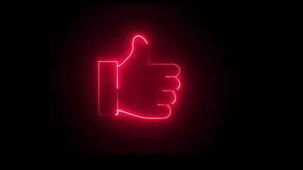 red neon line thumb up sign blink animation - Powered by Adobe