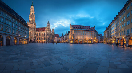 Fototapeta premium Evening View of Marienplatz in Munich