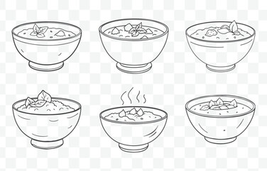 Print Red Curry Ingredients and Dishes Art Vector Set Traditional Thai Cuisine Illustrations Collection