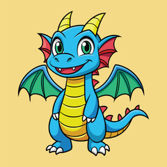 Cute Dragon Cartoon Character Design Vector Illustration with Wings
