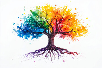Rainbow Tree Watercolor.