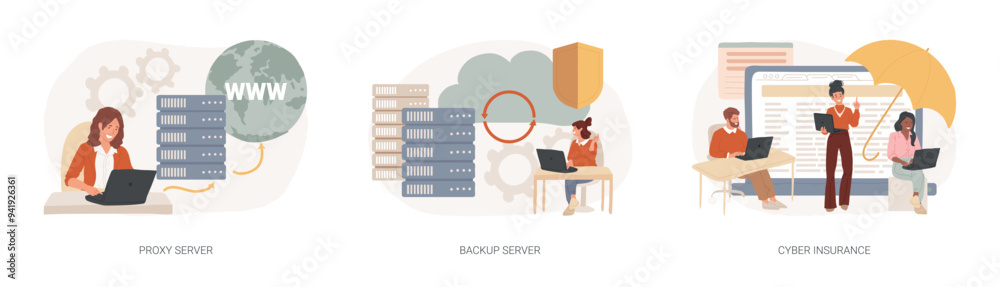 Wall mural online data access and security isolated concept vector illustration set.