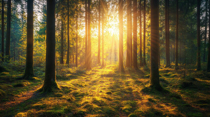 Obraz premium Sunrise in a Pine Forest