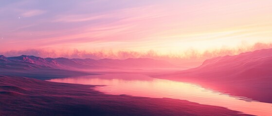 Fototapeta premium A beautiful pink and purple sky with a river in the foreground