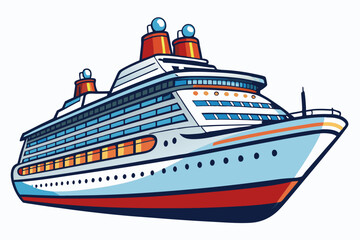 Luxury Cruise Ship Illustration Detailed Vector Design with Multi-Decks and Lifeboats on White Background