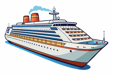 Luxury Cruise Ship Illustration Detailed Vector Design with Multi-Decks and Lifeboats on White Background