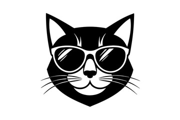 Cat wearing sunglasses with logo style on white background