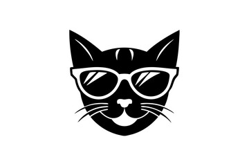 Cat wearing sunglasses with logo style on white background