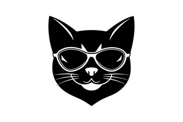 Cat wearing sunglasses with logo style on white background