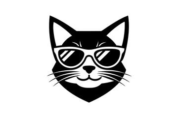 Cat wearing sunglasses with logo style on white background