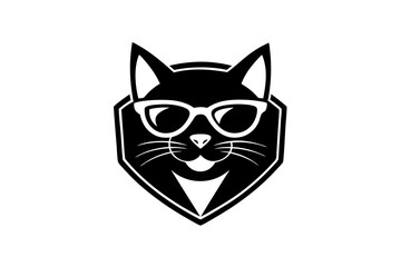 Cat wearing sunglasses with logo style on white background