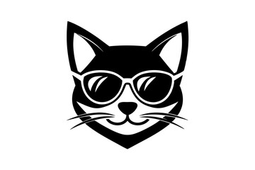 Cat wearing sunglasses with logo style on white background