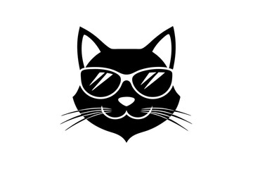 Cat wearing sunglasses with logo style on white background