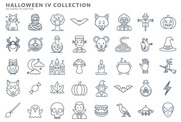 Halloween icon set 
monsters witches werewolves bats pumpkins broom owl and others. See more on our profile
