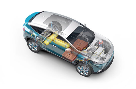 Hydrogen fuel cell car, illustration
