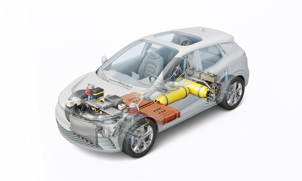 Hydrogen fuel cell car, illustration