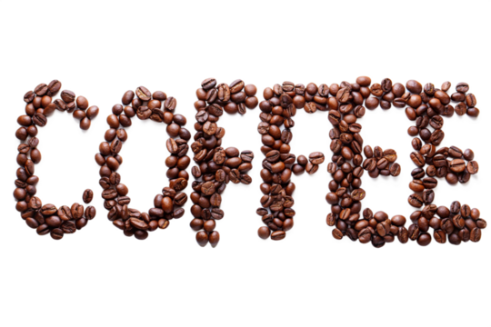 Coffee word written with coffee bean png