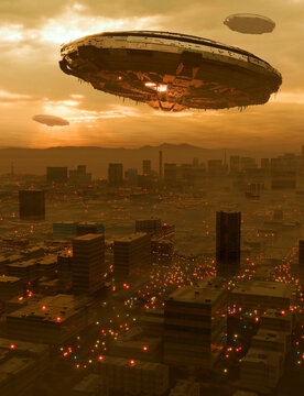 UFOs Over City