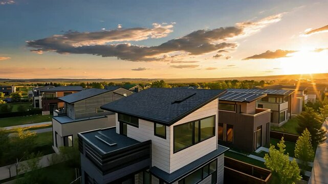 Modern house in a suburban area, view from above