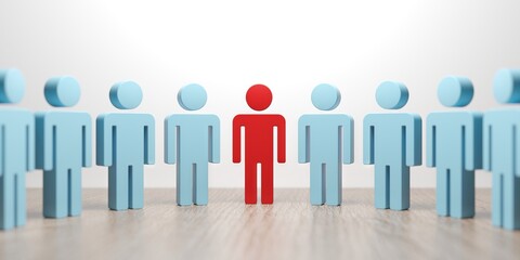 Fototapeta premium Red team leader person of business people. Unique concept. Choose the best