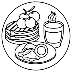 Morning Feast Pancakes, Bacon, Eggs and Fruit vector