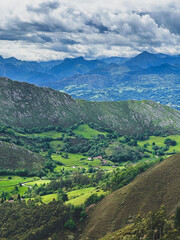 Tny village amidst the greenery and mountains of northern Spain, Asturias, Picos de Europa.