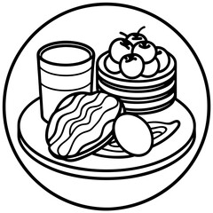Morning Feast Pancakes, Bacon, Eggs and Fruit vector