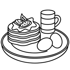 Morning Feast Pancakes, Bacon, Eggs and Fruit vector
