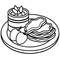 Morning Feast Pancakes, Bacon, Eggs and Fruit vector