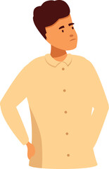 Fototapeta premium Young man in casual clothing is holding his hands behind his back, deep in thought