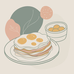 Morning Feast Pancakes, Bacon, Eggs and Fruit vector