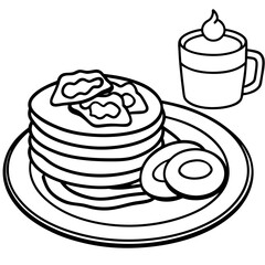 Morning Feast Pancakes, Bacon, Eggs and Fruit vector