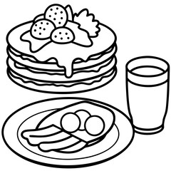 Morning Feast Pancakes, Bacon, Eggs and Fruit vector