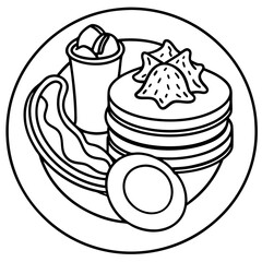 Morning Feast Pancakes, Bacon, Eggs and Fruit vector