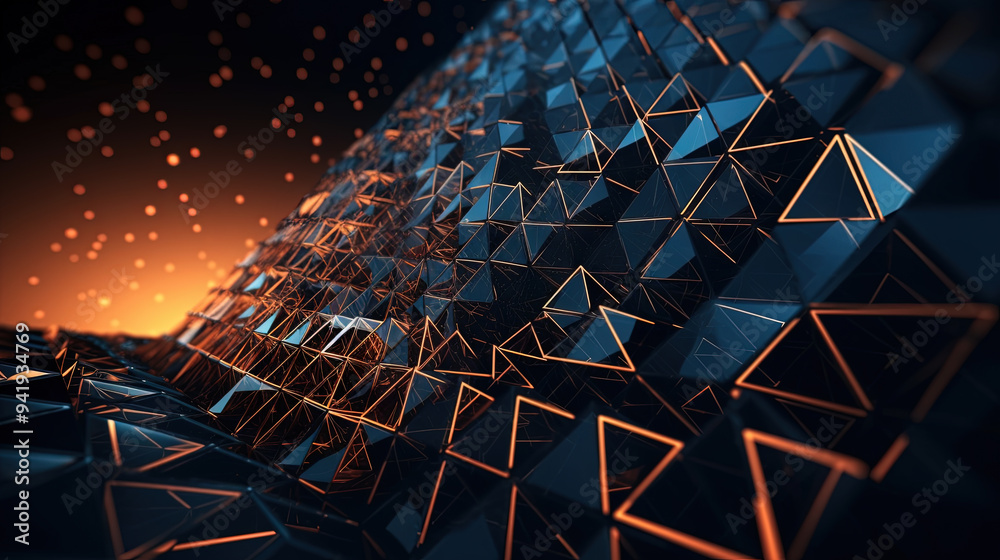 Poster Abstract background with structure of neon triangles and technology style