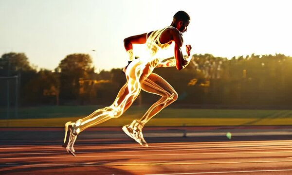 Video of a Dynamic Analysis of Human Skeletal and Muscular Systems During Sprinting on a Track