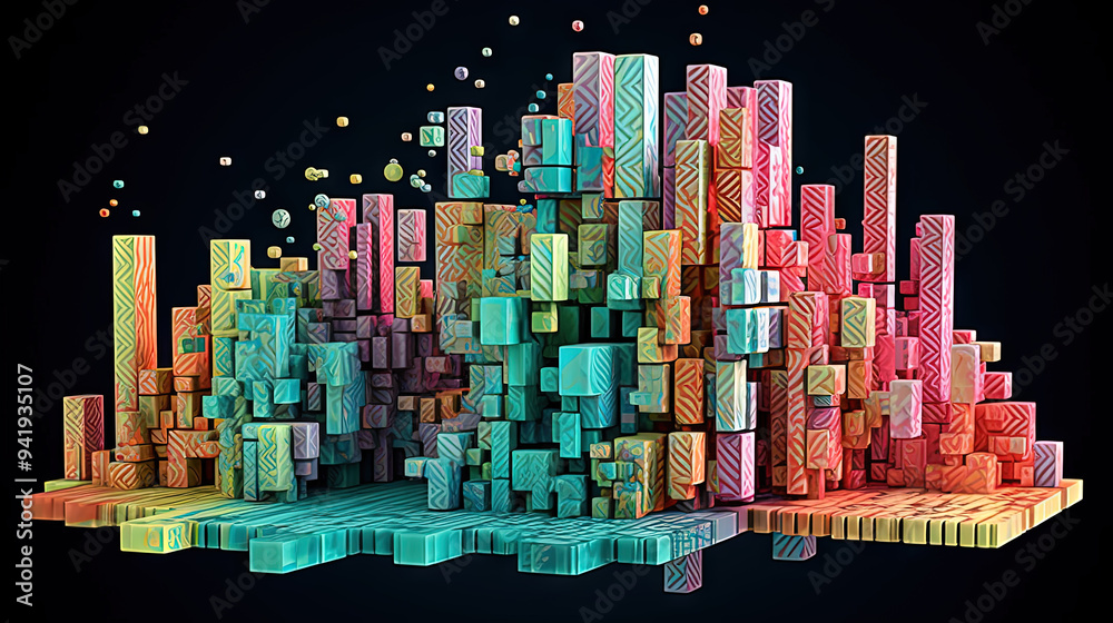 Aufkleber Business data graph concept with market data clusters and particles. Digital sorting and management concept for business and finance.