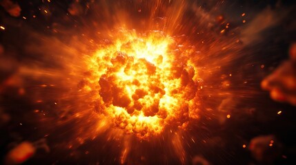 A stunning explosion radiating intense heat and vibrant colors, capturing the raw energy of a massive detonation in a dark space.