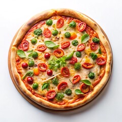 Tasty pizza with fresh ingredients on a white background