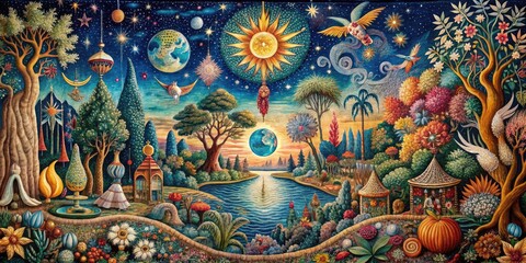 Surrealist Tapestry: Intricate textures and dreamlike motifs intertwine, creating a sense of disorientation and wonder.