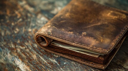 close-up of a well-worn leather empty wallet