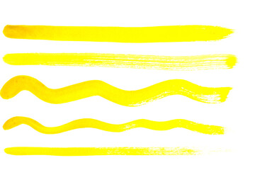 Obraz premium Set of yellow watercolor brush strokes isolated on a white background.